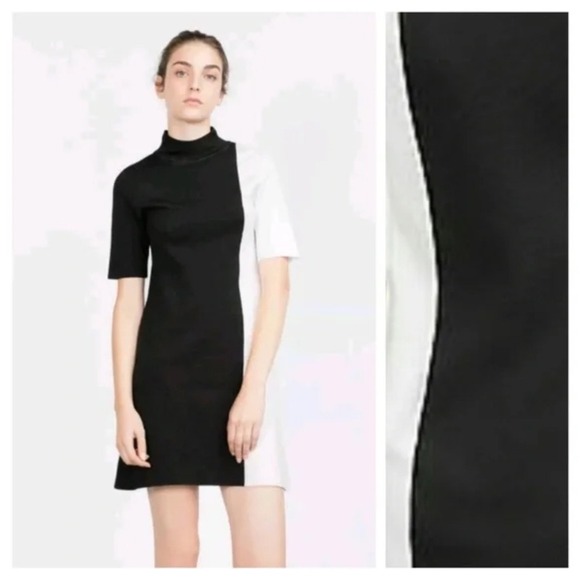 Zara Dresses & Skirts - Zara Knit Colorblock Mock Neck Mini Dress - Black & Lavender - Mod 60s Style